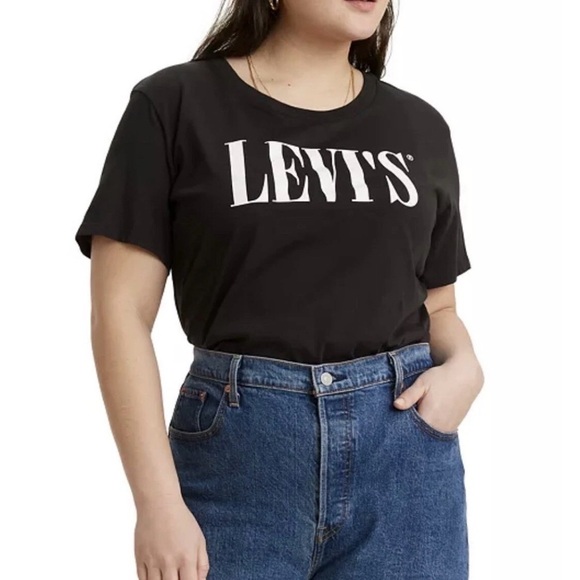 Levi's Tops - NWT Levi's Trendy Plus Size Cotton Perfect Logo T-Shirt Sz 2X Black